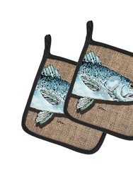 Fish Speckled Trout  on Faux Burlap Pair of Pot Holders