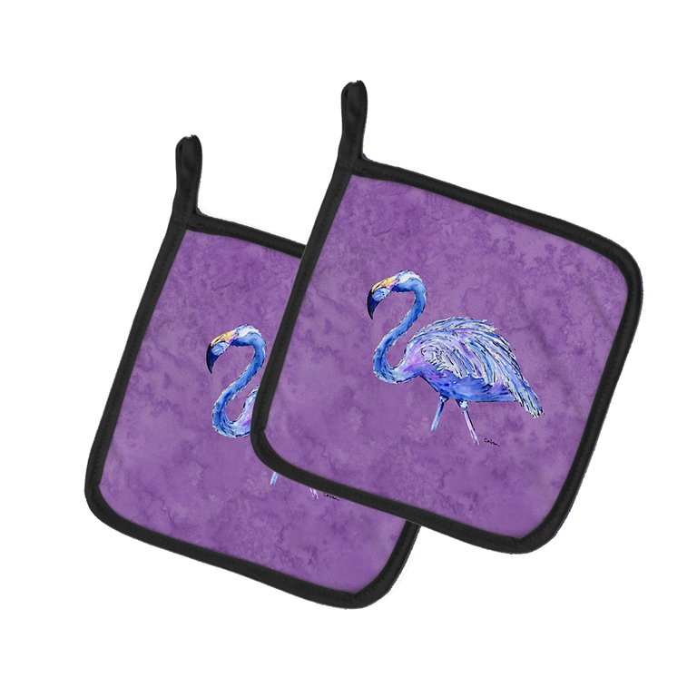 Flamingo on Purple Pair of Pot Holders