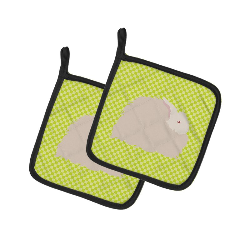 Fluffy Angora Rabbit Green Pair of Pot Holders