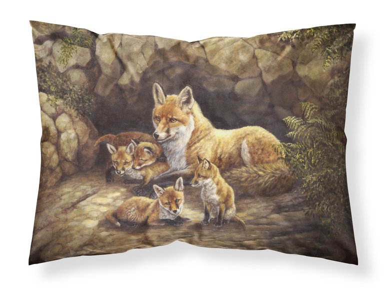 Fox Family Foxes by the Den Fabric Standard Pillowcase