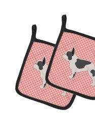 French Bulldog Checkerboard Pink Pair of Pot Holders