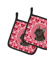 French Bulldog Hearts Love and Valentine's Day Portrait Pair of Pot Holders