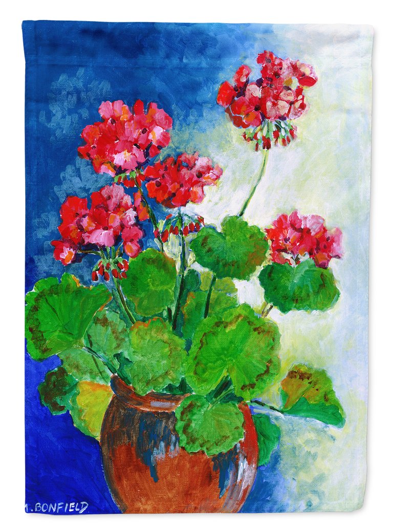 Geraniums by Maureen Bonfield Garden Flag 2-Sided 2-Ply