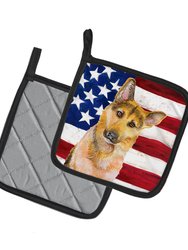 German Shepherd #2 Patriotic Pair of Pot Holders