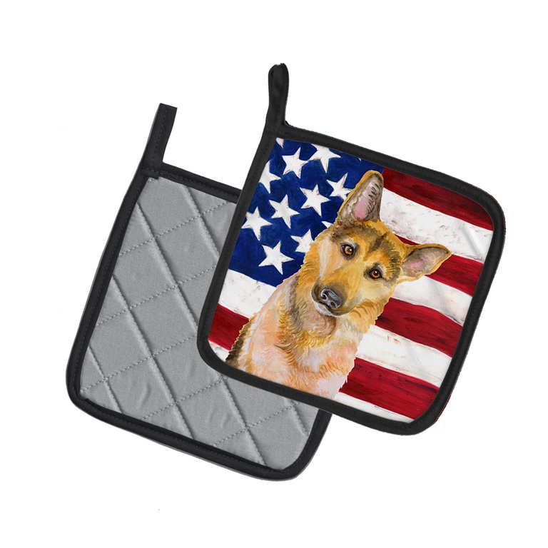 German Shepherd #2 Patriotic Pair of Pot Holders