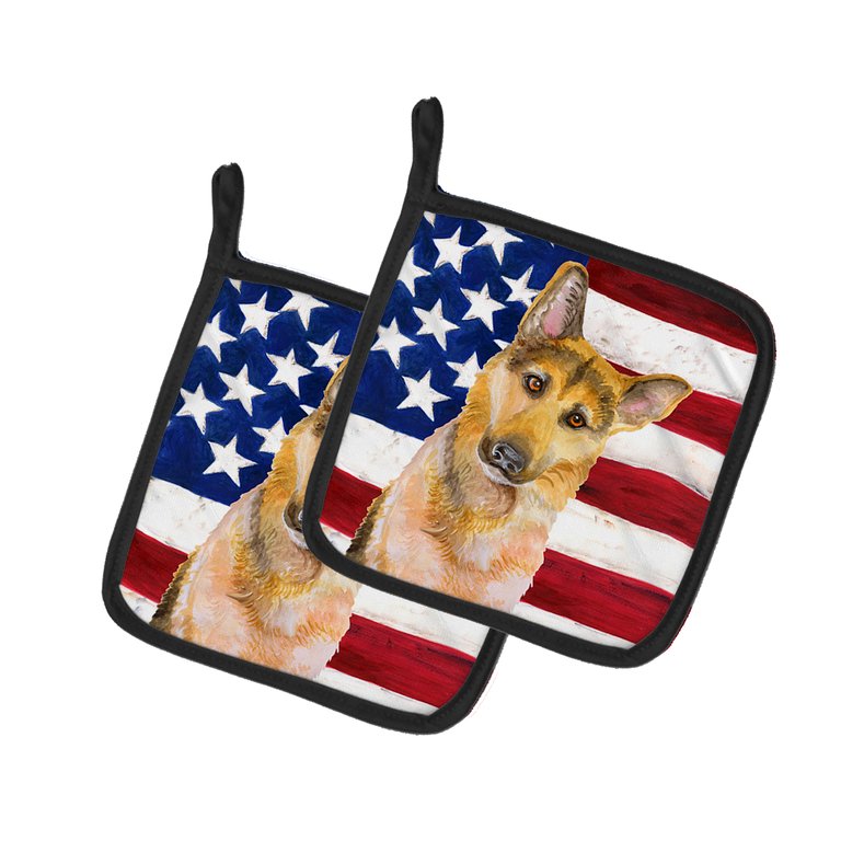 German Shepherd #2 Patriotic Pair of Pot Holders