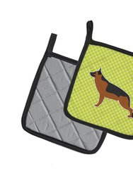 German Shepherd Checkerboard Green Pair of Pot Holders