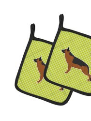 German Shepherd Checkerboard Green Pair of Pot Holders