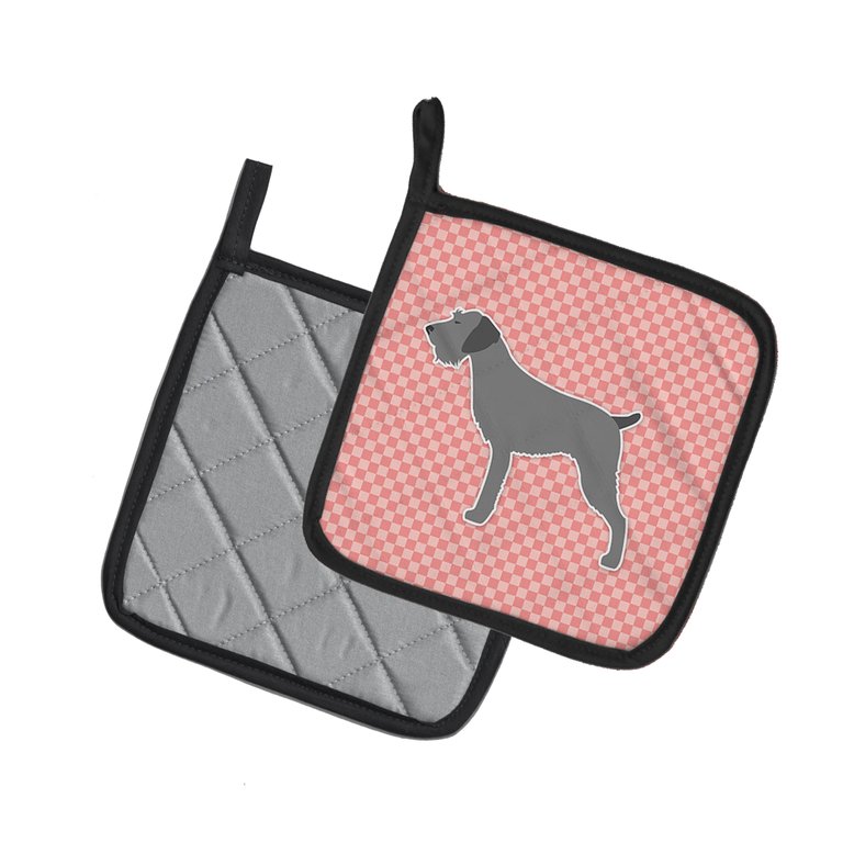 German Wirehaired Pointer Checkerboard Pink Pair of Pot Holders