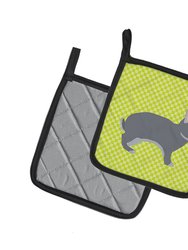 Giant Chinchilla Rabbit Green Pair of Pot Holders