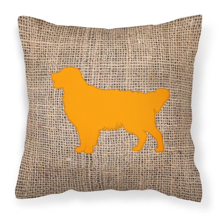 Golden Retriever Burlap and Orange BB1085 Fabric Decorative Pillow