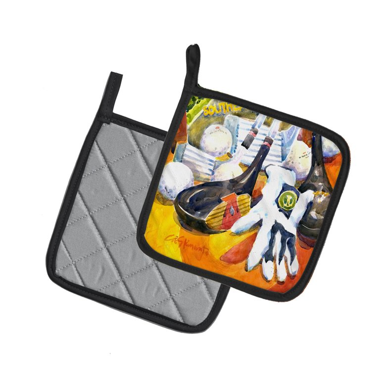 Golf Clubs, Ball and Glove Pair of Pot Holders