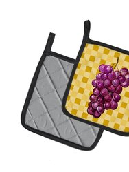 Grapes on Basketweave Pair of Pot Holders