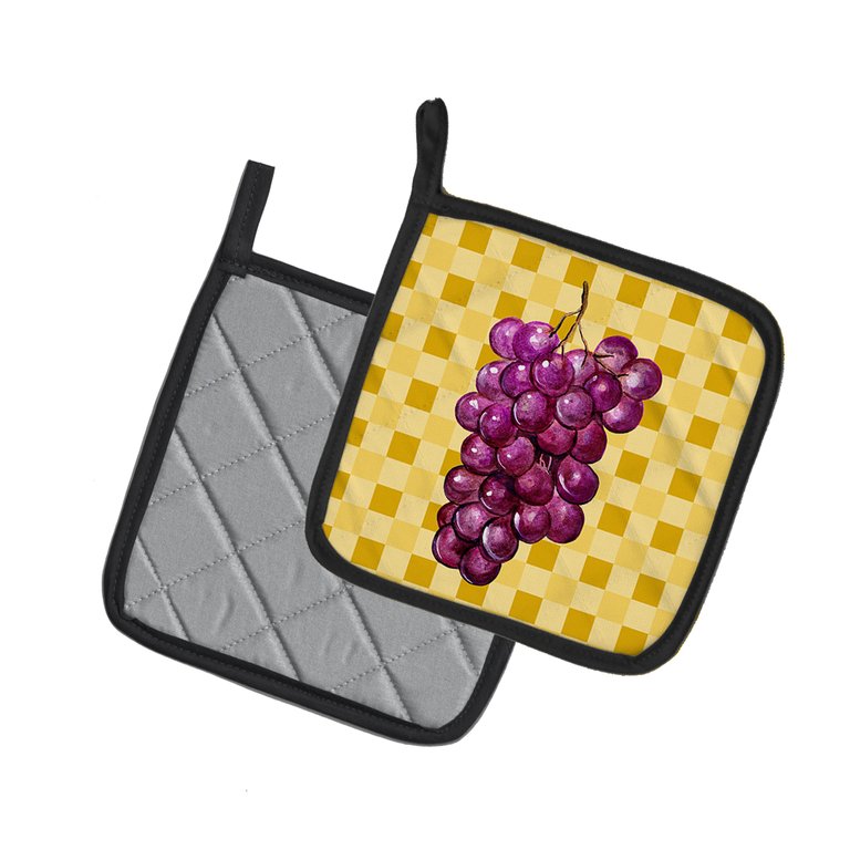 Grapes on Basketweave Pair of Pot Holders