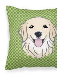 Green Checkered Golden Retriever Fabric Decorative Pillow