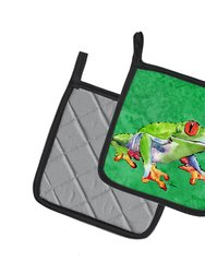 Green Tree Frog Pair of Pot Holders