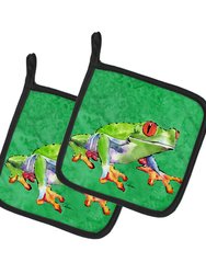Green Tree Frog Pair of Pot Holders
