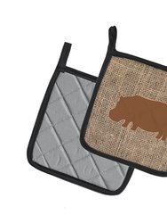 Hippopotamus Burlap and Brown BB1130 Pair of Pot Holders