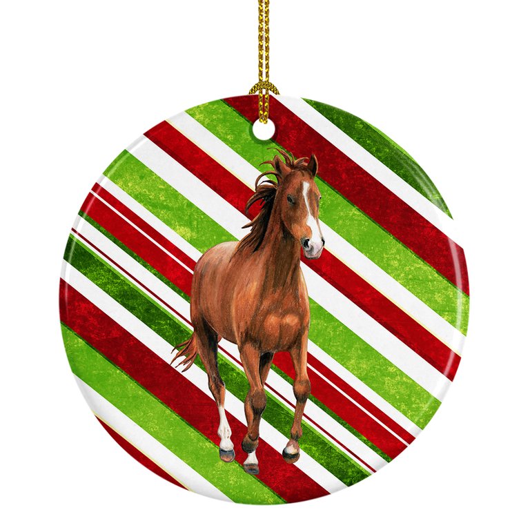 Horse Candy Cane Holiday Christmas Ceramic Ornament