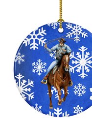 Horse Roper Winter Snowflakes Holiday Ceramic Ornament