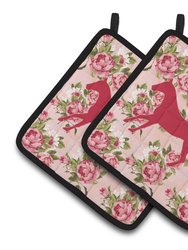 Horse Shabby Chic Pink Roses   Pair of Pot Holders