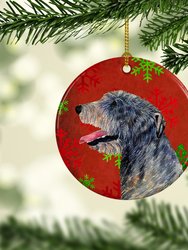 Irish Wolfhound Red and Green Snowflakes Holiday Christmas Ceramic Ornament