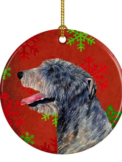 Caroline's Treasures Irish Wolfhound Red and Green Snowflakes Holiday Christmas Ceramic Ornament product