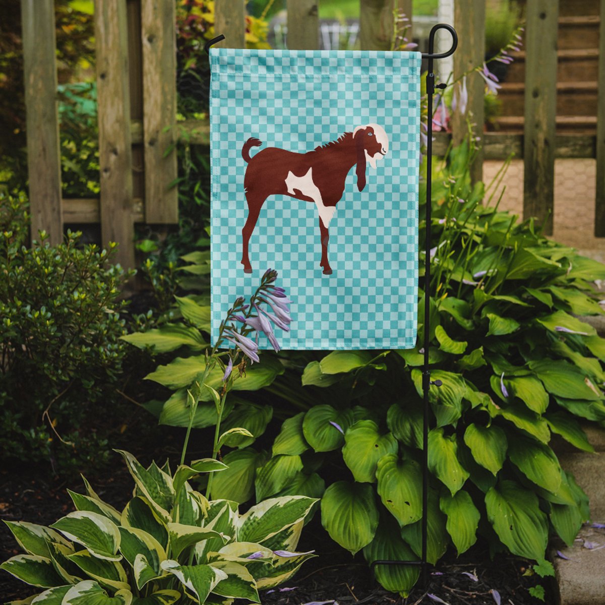 Caroline's Treasures Jamnapari Goat Blue Check Garden Flag 2-Sided