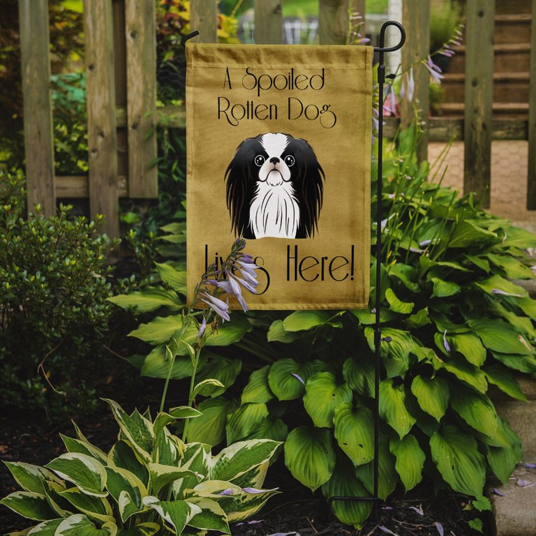 Japanese Chin Spoiled Dog Lives Here Garden Flag 2-Sided 2-Ply