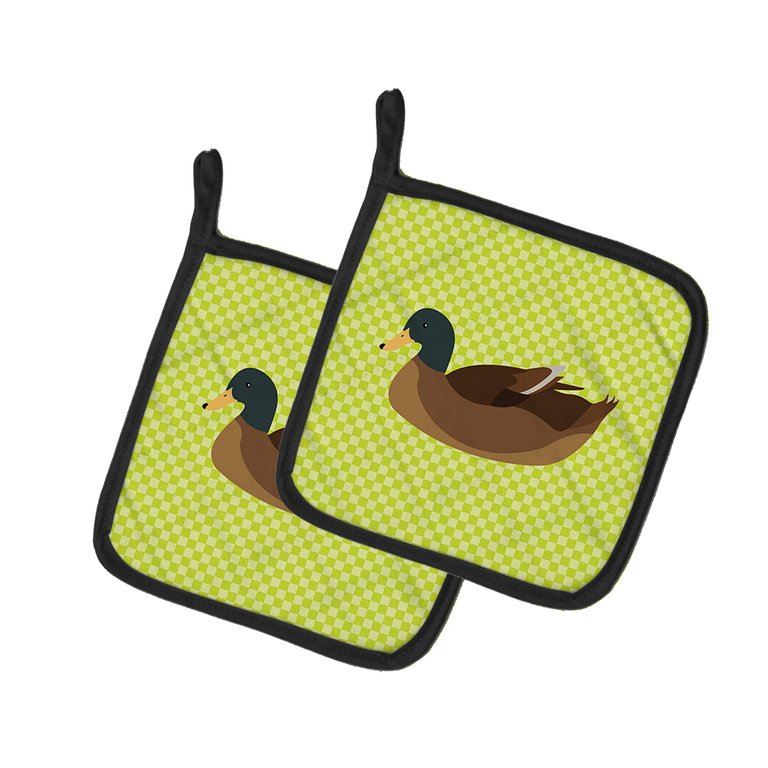 Khaki Campbell Duck Green Pair of Pot Holders