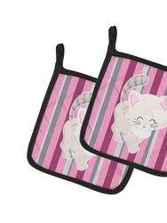 Kitten Cat Pink and Gray Pair of Pot Holders