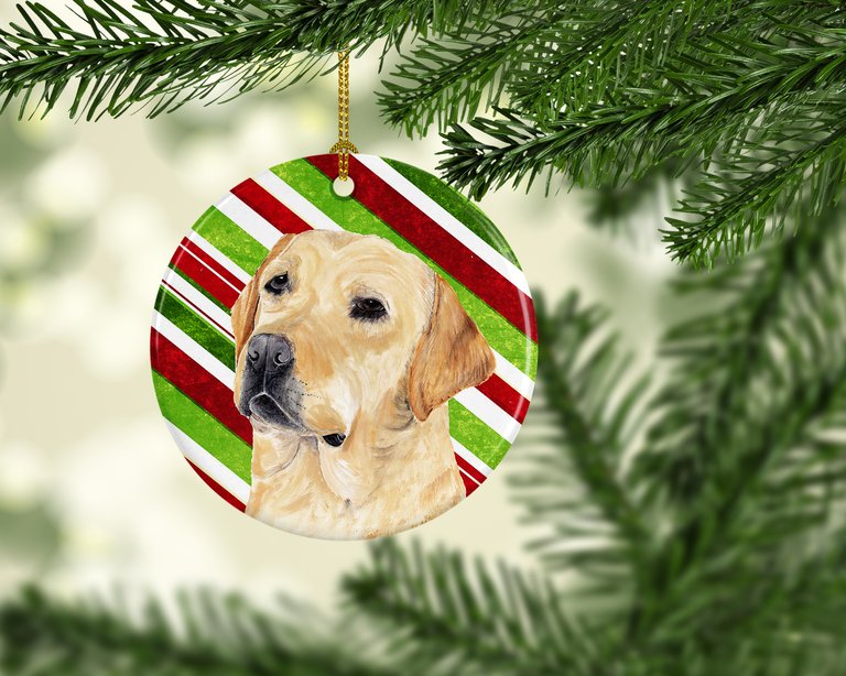 Labrador Candy Cane Holiday Christmas Ceramic Ornament