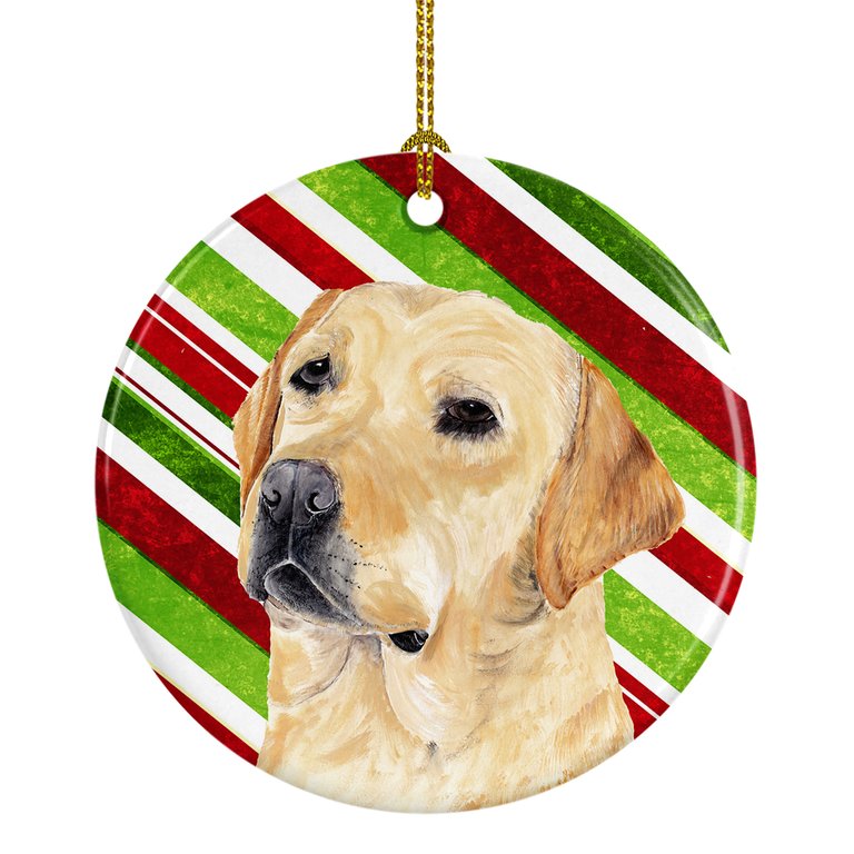 Labrador Candy Cane Holiday Christmas Ceramic Ornament