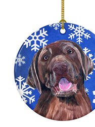 Labrador Winter Snowflakes Holiday Ceramic Ornament