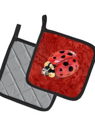 Lady Bug on Deep Red Pair of Pot Holders