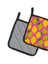 Lemons and Limes on Pink Pair of Pot Holders