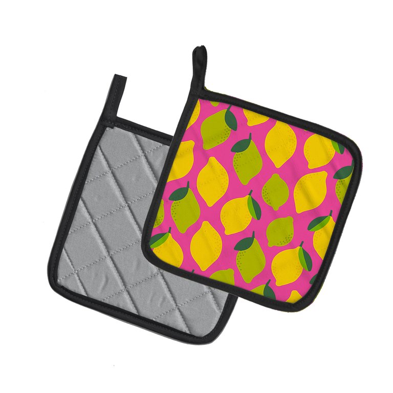 Lemons and Limes on Pink Pair of Pot Holders