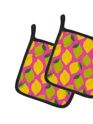 Lemons and Limes on Pink Pair of Pot Holders