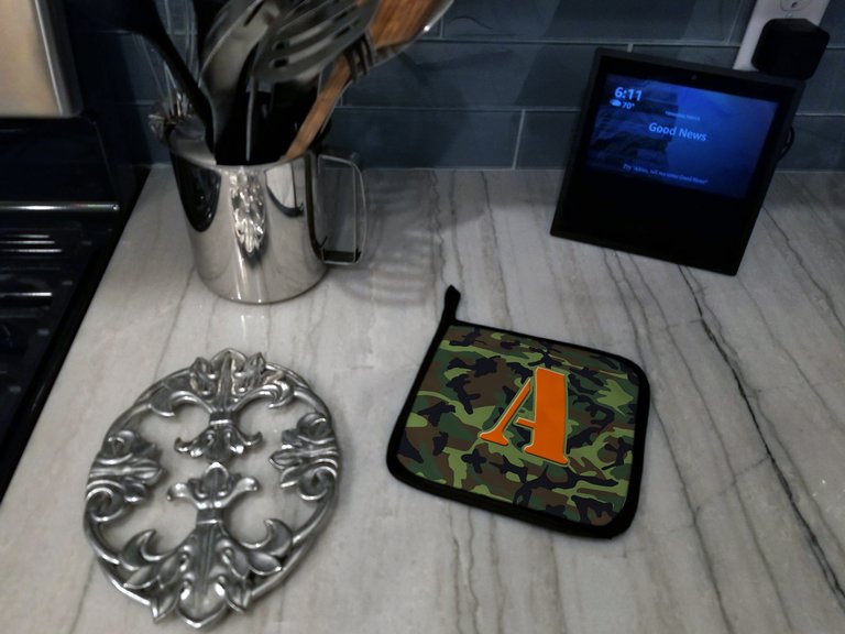 Letter A Monogram - Camo Green Pair of Pot Holders