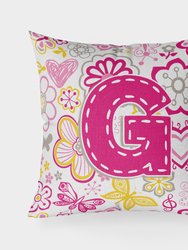 Letter G Flowers and Butterflies Pink Fabric Decorative Pillow