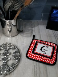 Letter G Initial  - Red Black Polka Dots Pair of Pot Holders