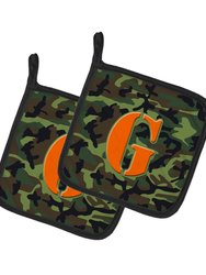 Letter G Monogram - Camo Green Pair of Pot Holders