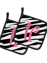 Letter H Initial  Zebra Stripe and Pink Pair of Pot Holders