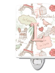 Letter L Love in Paris Pink Ceramic Night Light