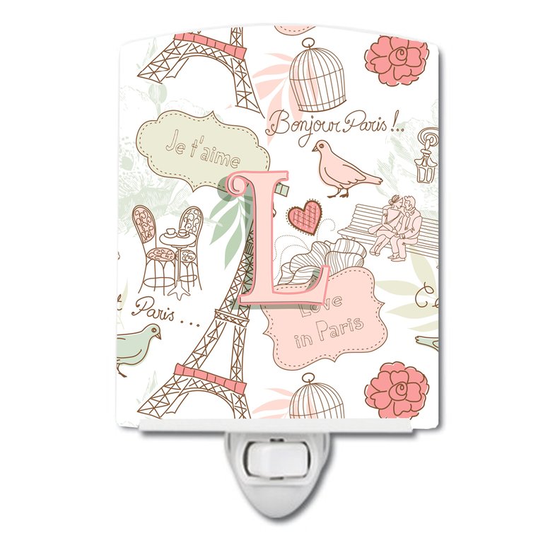 Letter L Love in Paris Pink Ceramic Night Light