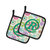 Letter R Flowers Pink Teal Green Initial Pair of Pot Holders