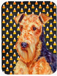 LH9077LCB Airedale Candy Corn Halloween Portrait Glass Cutting Board - Large