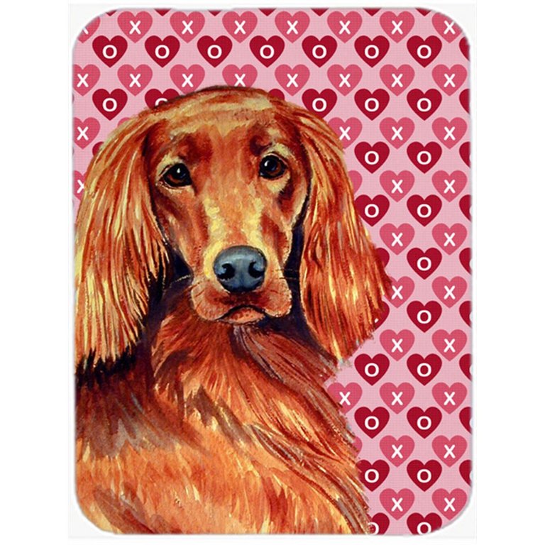 LH9164LCB 15 x 12 in. Irish Setter Hearts Love and Valentines Day Portrait Glass Cutting Board - Large