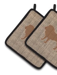 Lion Burlap and Brown BB1009 Pair of Pot Holders
