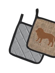 Lion Burlap and Brown BB1009 Pair of Pot Holders